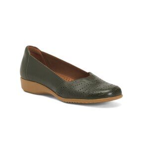 COBB HILL ROCKPORT Green Leather Rozie Comfort Wedge Flats